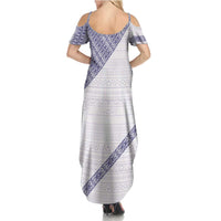 Tonga Queen Salote College Family Matching Summer Maxi Dress and Hawaiian Shirt 100 Years Anniversary White Color