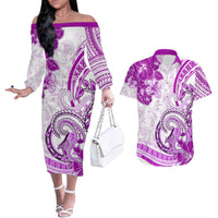 Polynesia Paisley Couples Matching Off The Shoulder Long Sleeve Dress and Hawaiian Shirt Mix Pink Polynesian Pattern LT05 Pink - Polynesian Pride