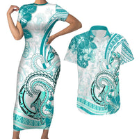 Polynesia Paisley Couples Matching Short Sleeve Bodycon Dress and Hawaiian Shirt Mix Teal Polynesian Pattern LT05
