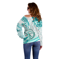 Polynesia Paisley Off Shoulder Sweater Mix Teal Polynesian Pattern LT05 - Polynesian Pride
