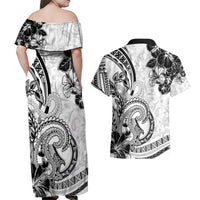 Polynesia Paisley Couples Matching Off Shoulder Maxi Dress and Hawaiian Shirt Mix White Polynesian Pattern LT05 - Polynesian Pride