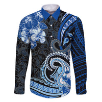Polynesia Paisley Family Matching Off Shoulder Maxi Dress and Hawaiian Shirt Mix Blue Polynesian Pattern LT05 Dad's Shirt - Long Sleeve Blue - Polynesian Pride