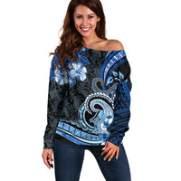 Polynesia Paisley Off Shoulder Sweater Mix Blue Polynesian Pattern LT05 Women Blue - Polynesian Pride