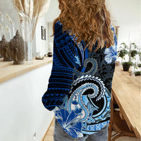 Polynesia Paisley Women Casual Shirt Mix Blue Polynesian Pattern LT05 - Polynesian Pride