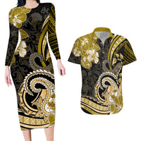 Polynesia Paisley Couples Matching Long Sleeve Bodycon Dress and Hawaiian Shirt Mix Gold Polynesian Pattern LT05 Gold - Polynesian Pride