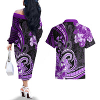 Polynesia Paisley Couples Matching Off The Shoulder Long Sleeve Dress and Hawaiian Shirt Mix Purple Polynesian Pattern LT05 - Polynesian Pride