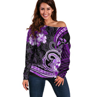 Polynesia Paisley Off Shoulder Sweater Mix Purple Polynesian Pattern LT05 Women Purple - Polynesian Pride