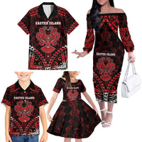 Personalised Easter Island Family Matching Off The Shoulder Long Sleeve Dress and Hawaiian Shirt Polynesian Pattern Emblem