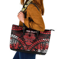 Easter Island Leather Tote Bag Polynesian Pattern Emblem LT05 Black - Polynesian Pride