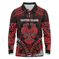 Personalised Easter Island Long Sleeve Polo Shirt Polynesian Pattern Emblem LT05 Black - Polynesian Pride