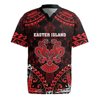 Personalised Easter Island Rugby Jersey Polynesian Pattern Emblem LT05 Black - Polynesian Pride