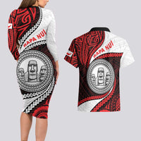 Easter Island Couples Matching Long Sleeve Bodycon Dress and Hawaiian Shirt Moai Statues Polynesian Style LT05 - Polynesian Pride