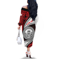 Easter Island Family Matching Off The Shoulder Long Sleeve Dress and Hawaiian Shirt Moai Statues Polynesian Style