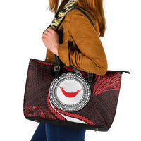 Easter Island Leather Tote Bag Moai Statues Polynesian Style LT05 Red - Polynesian Pride
