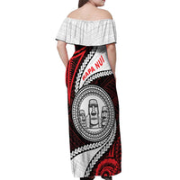 Easter Island Off Shoulder Maxi Dress Moai Statues Polynesian Style