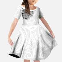 New Zealand Aotearoa Family Matching Off Shoulder Maxi Dress and Hawaiian Shirt Maori Te Mata O Rongokako LT05 Daughter's Dress White - Polynesian Pride