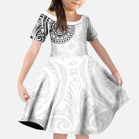 New Zealand Aotearoa Family Matching Tank Maxi Dress and Hawaiian Shirt Maori Te Mata O Rongokako LT05 Daughter's Dress White - Polynesian Pride