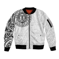 New Zealand Aotearoa Sleeve Zip Bomber Jacket Maori Te Mata O Rongokako LT05 Unisex White - Polynesian Pride