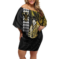 Hawaii Kuhio The Citizen Prince Off Shoulder Short Dress Gold Polynesian Tribal Tattoo LT05 Women Gold - Polynesian Pride