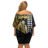 Hawaii Kuhio The Citizen Prince Off Shoulder Short Dress Gold Polynesian Tribal Tattoo LT05 - Polynesian Pride