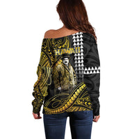 Hawaii Kuhio The Citizen Prince Off Shoulder Sweater Gold Polynesian Tribal Tattoo