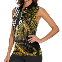 Hawaii Kuhio The Citizen Prince Women Sleeveless Polo Shirt Gold Polynesian Tribal Tattoo