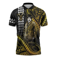Hawaii Kuhio The Citizen Prince Zipper Polo Shirt Gold Polynesian Tribal Tattoo LT05 Gold - Polynesian Pride