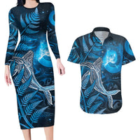 New Zealand Matariki Couples Matching Long Sleeve Bodycon Dress and Hawaiian Shirt Maori Koru With Humpback Whale Blue