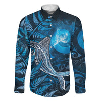 New Zealand Matariki Family Matching Summer Maxi Dress and Hawaiian Shirt Maori Koru With Humpback Whale Blue LT05 Dad's Shirt - Long Sleeve Blue - Polynesian Pride