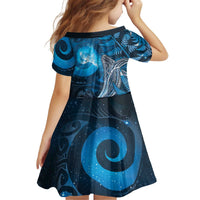 New Zealand Matariki Kid Short Sleeve Dress Maori Koru With Humpback Whale Blue LT05 - Polynesian Pride