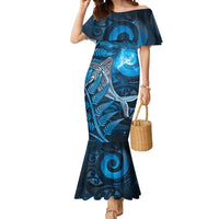 New Zealand Matariki Mermaid Dress Maori Koru With Humpback Whale Blue LT05 Women Blue - Polynesian Pride