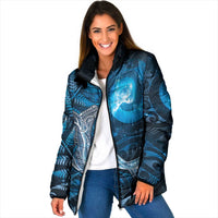 New Zealand Matariki Padded Jacket Maori Koru With Humpback Whale Blue