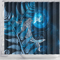 New Zealand Matariki Shower Curtain Maori Koru With Humpback Whale Blue