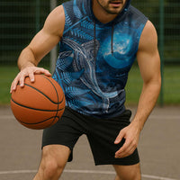 New Zealand Matariki Sleeveless Hoodie Maori Koru With Humpback Whale Blue LT05 - Polynesian Pride