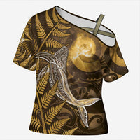 New Zealand Matariki Cross Shoulder Shirt Maori Koru With Humpback Whale Gold LT05 Female Gold - Polynesian Pride