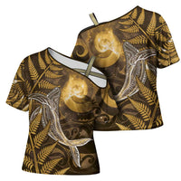 New Zealand Matariki Cross Shoulder Shirt Maori Koru With Humpback Whale Gold LT05 - Polynesian Pride