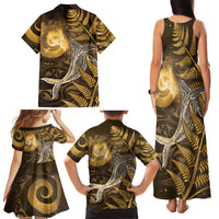 New Zealand Matariki Family Matching Tank Maxi Dress and Hawaiian Shirt Maori Koru With Humpback Whale Gold LT05 - Polynesian Pride