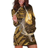 New Zealand Matariki Hoodie Dress Maori Koru With Humpback Whale Gold