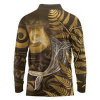 New Zealand Matariki Long Sleeve Polo Shirt Maori Koru With Humpback Whale Gold LT05 - Polynesian Pride