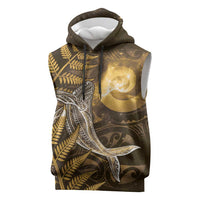 New Zealand Matariki Sleeveless Hoodie Maori Koru With Humpback Whale Gold LT05 Gold - Polynesian Pride