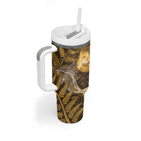 New Zealand Matariki Tumbler With Handle Maori Koru With Humpback Whale Gold