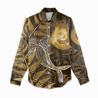 New Zealand Matariki Women Casual Shirt Maori Koru With Humpback Whale Gold LT05 - Polynesian Pride