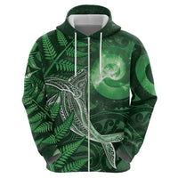 New Zealand Matariki Hoodie Maori Koru With Humpback Whale Green LT05 - Polynesian Pride