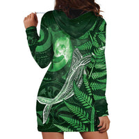 New Zealand Matariki Hoodie Dress Maori Koru With Humpback Whale Green LT05 - Polynesian Pride