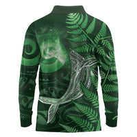 New Zealand Matariki Long Sleeve Polo Shirt Maori Koru With Humpback Whale Green LT05 - Polynesian Pride