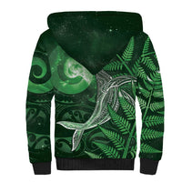 New Zealand Matariki Sherpa Hoodie Maori Koru With Humpback Whale Green LT05 - Polynesian Pride