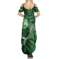 New Zealand Matariki Summer Maxi Dress Maori Koru With Humpback Whale Green LT05 - Polynesian Pride