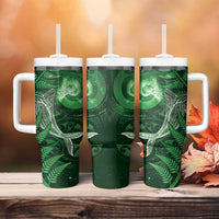 New Zealand Matariki Tumbler With Handle Maori Koru With Humpback Whale Green