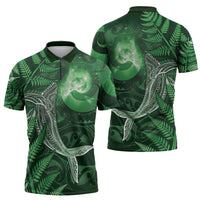 New Zealand Matariki Zipper Polo Shirt Maori Koru With Humpback Whale Green LT05 - Polynesian Pride