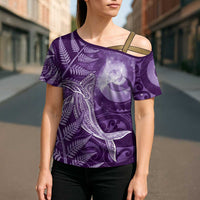 New Zealand Matariki Cross Shoulder Shirt Maori Koru With Humpback Whale Purple LT05 - Polynesian Pride